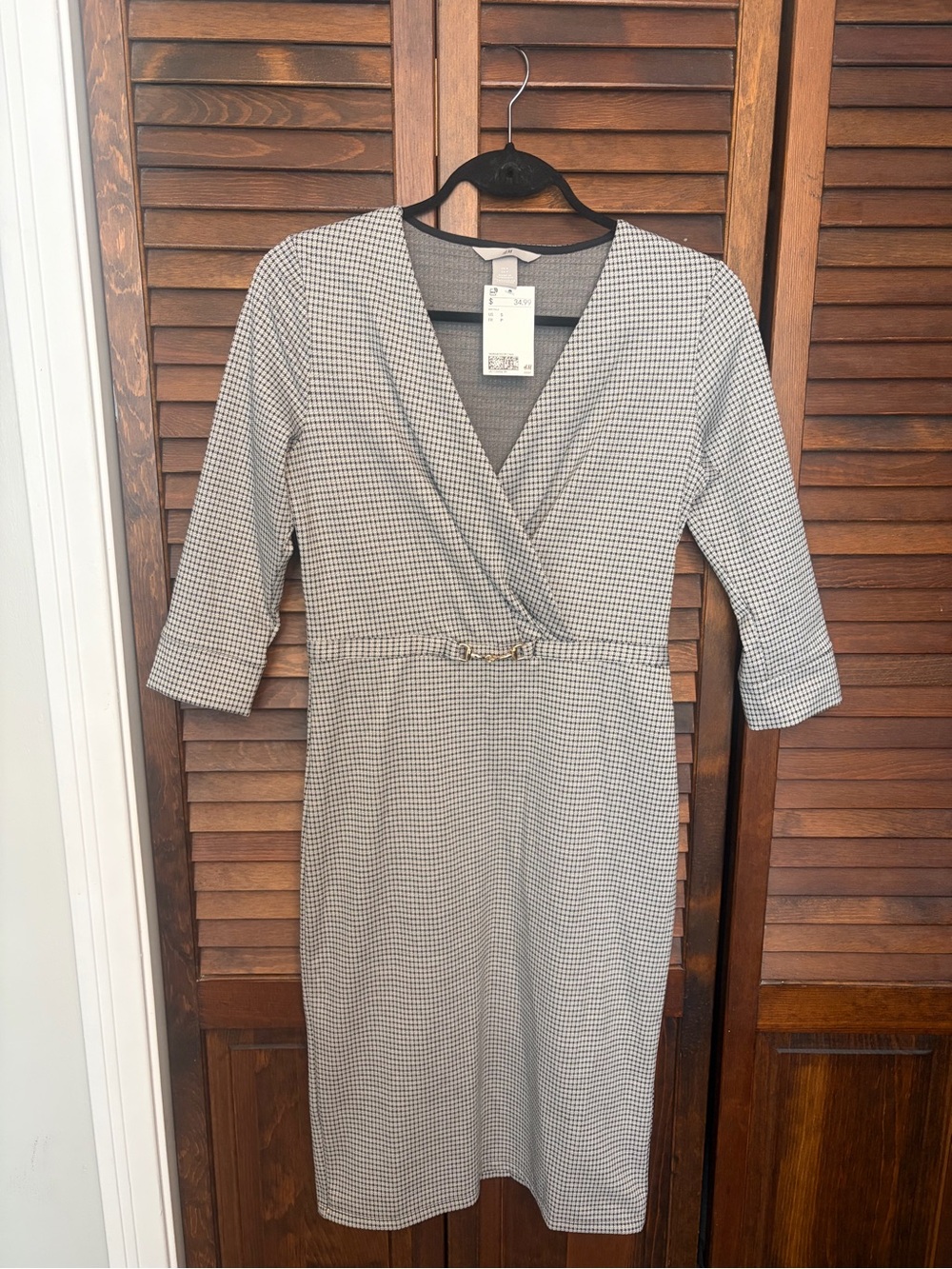 H&M Black & White Houndstooth Wrap Midi Dress NWT